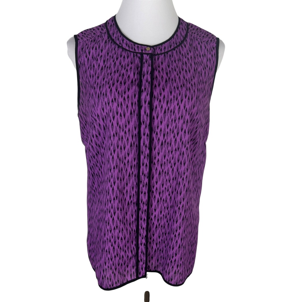 Liz Claiborne Women's Large Career Purple Black Geometric Sleeveless Blouse
